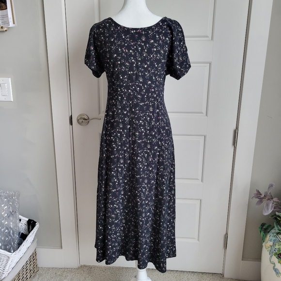 Vintage Petite Jazz Midi Black floral Ditzy Dress 90s, Prairie Cottage Core EUC - Picture 4 of 6